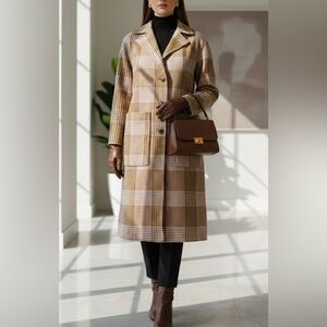 NWOT Target A New Day Brown and Pink Plaid Trench Coat Size XS but can fit S.